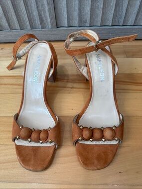 Napoleon Brown Suede Ankle-Strap Sandals with Decorative Buttons